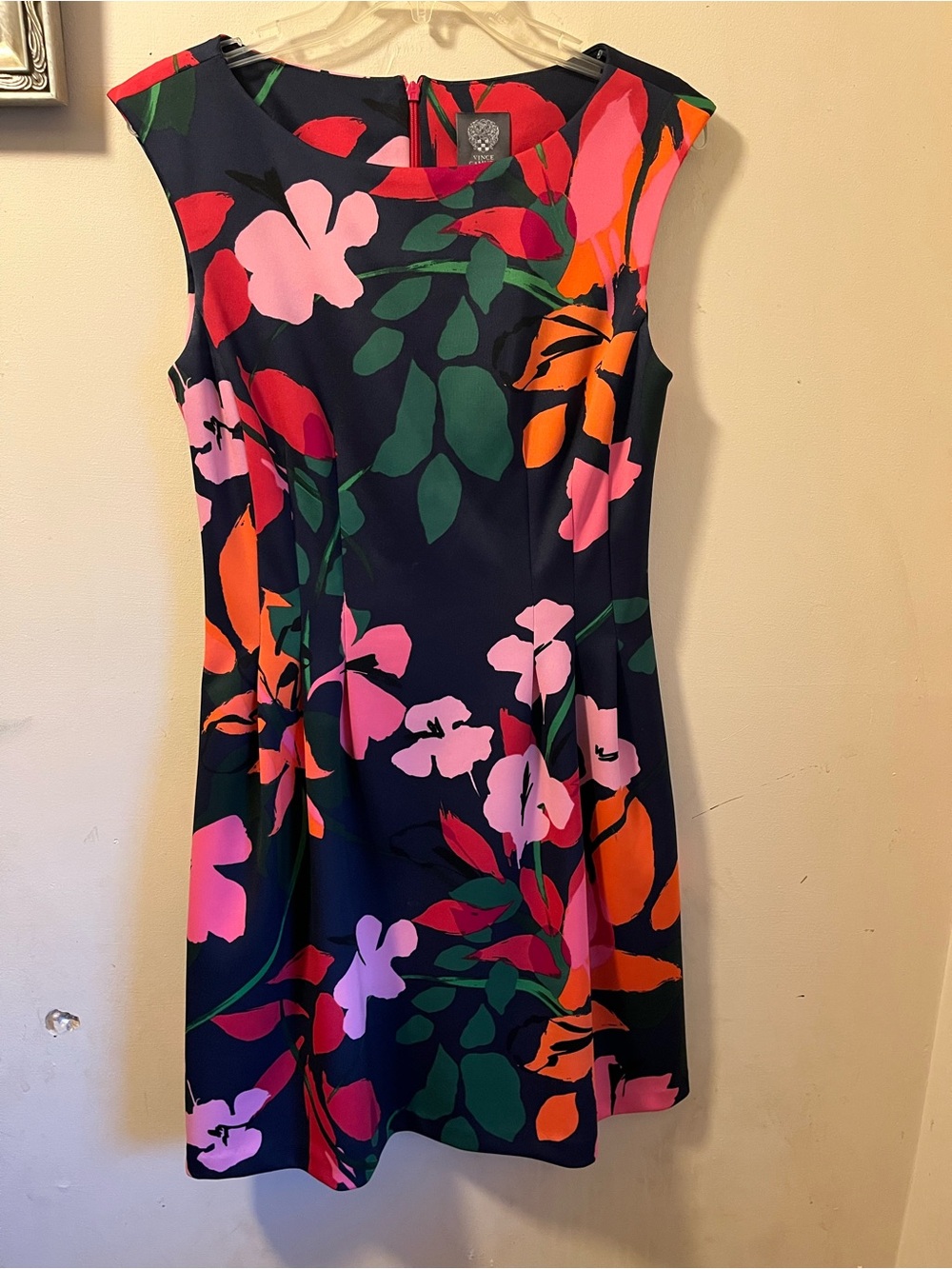 Vince Camuto Navy Floral Mini Dress with Pink & Orange Blooms